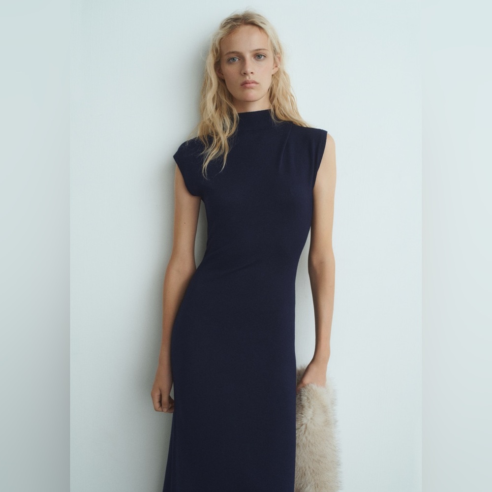 ZARA Black Long Black Mock Neck Cocktail Dress